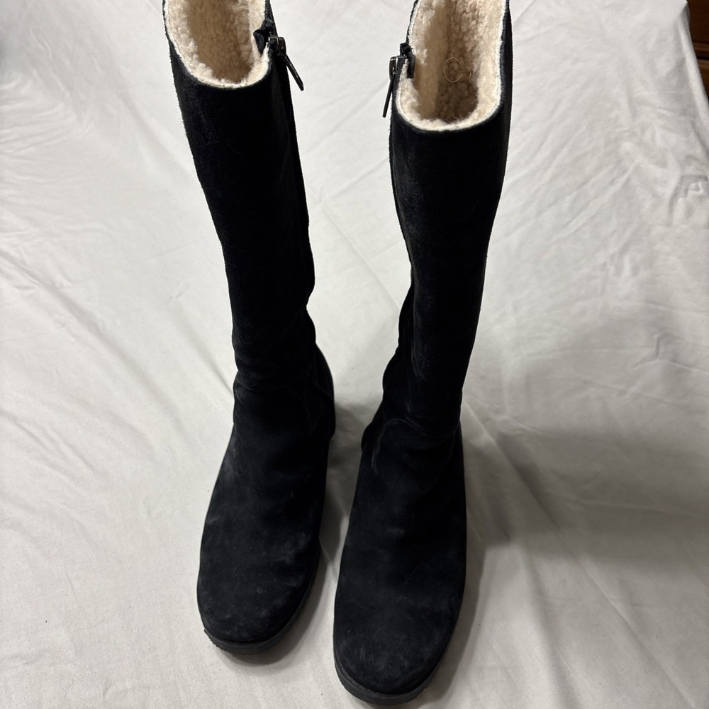 UGG Broome Tall Black Suede Sheep Lined Zip Boots Womens Shoes 6.5